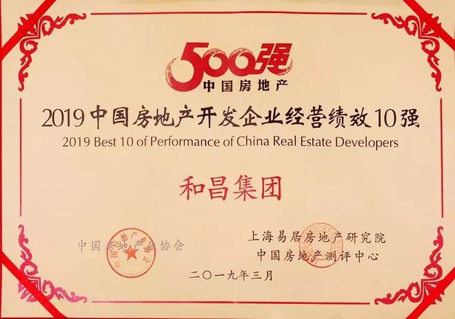 和昌快報|和昌集團榮獲2019中國房地產開發企業第80名
